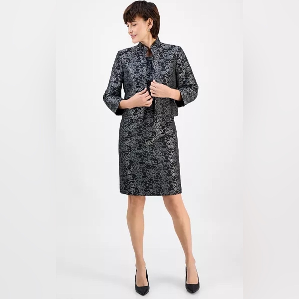 Le Suit Women's Open-Front Jacket & Dress Suit Set Black & Silver 4 Holiday